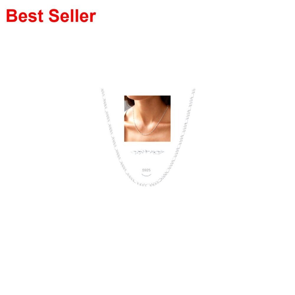 Sterling Silver Figaro Chain Necklace, 925 Silver, Classic Design